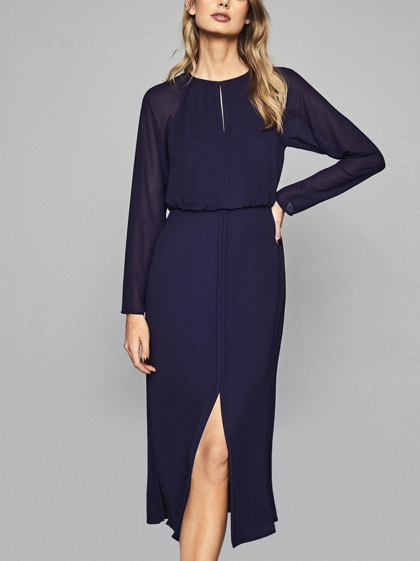 Reiss - Mylee Keyhole Chiffon Midi Dress - Sz 8