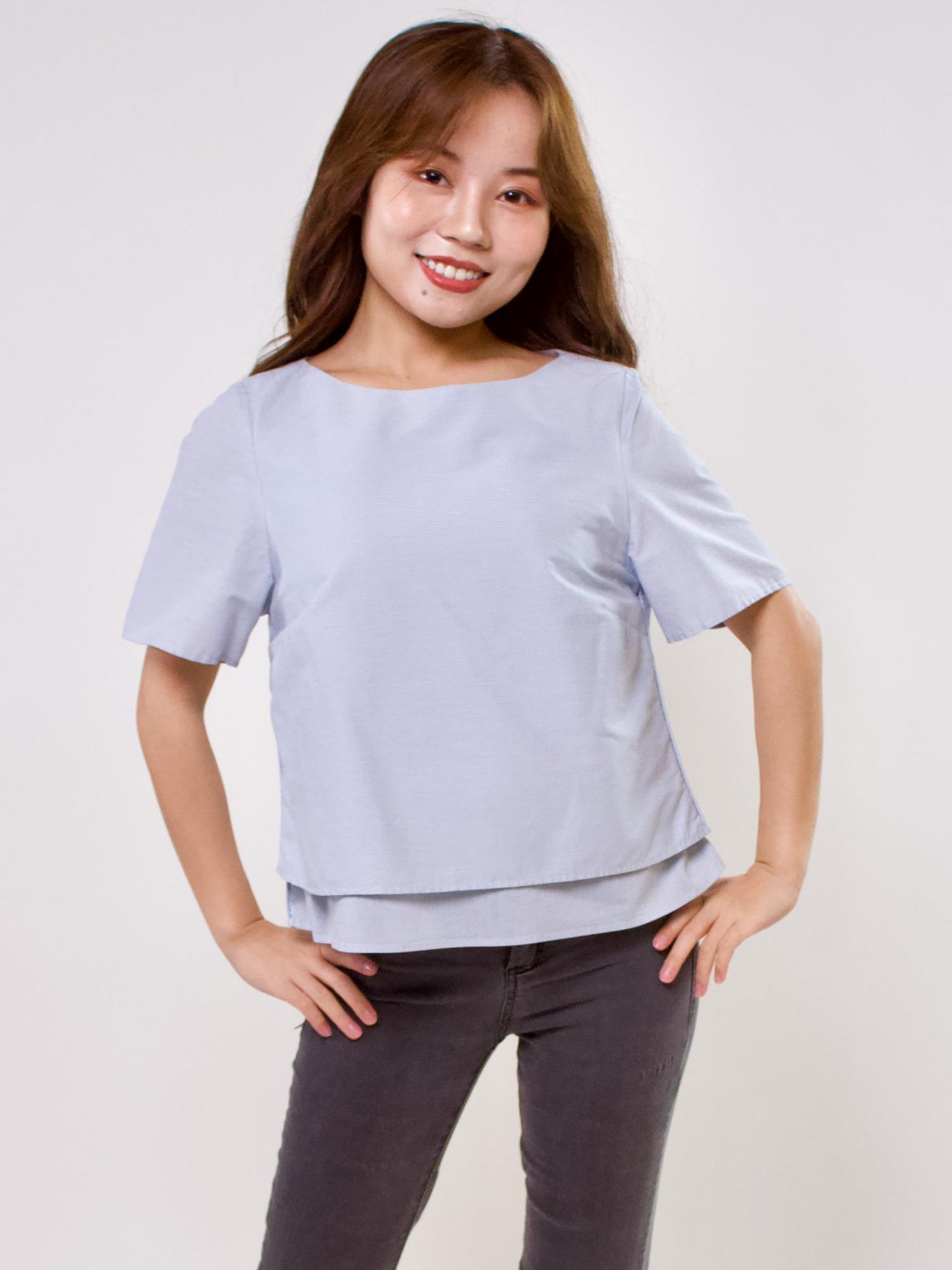 Brass - Short Sleeve Layered Pinstripe Box Crop - Sz XS