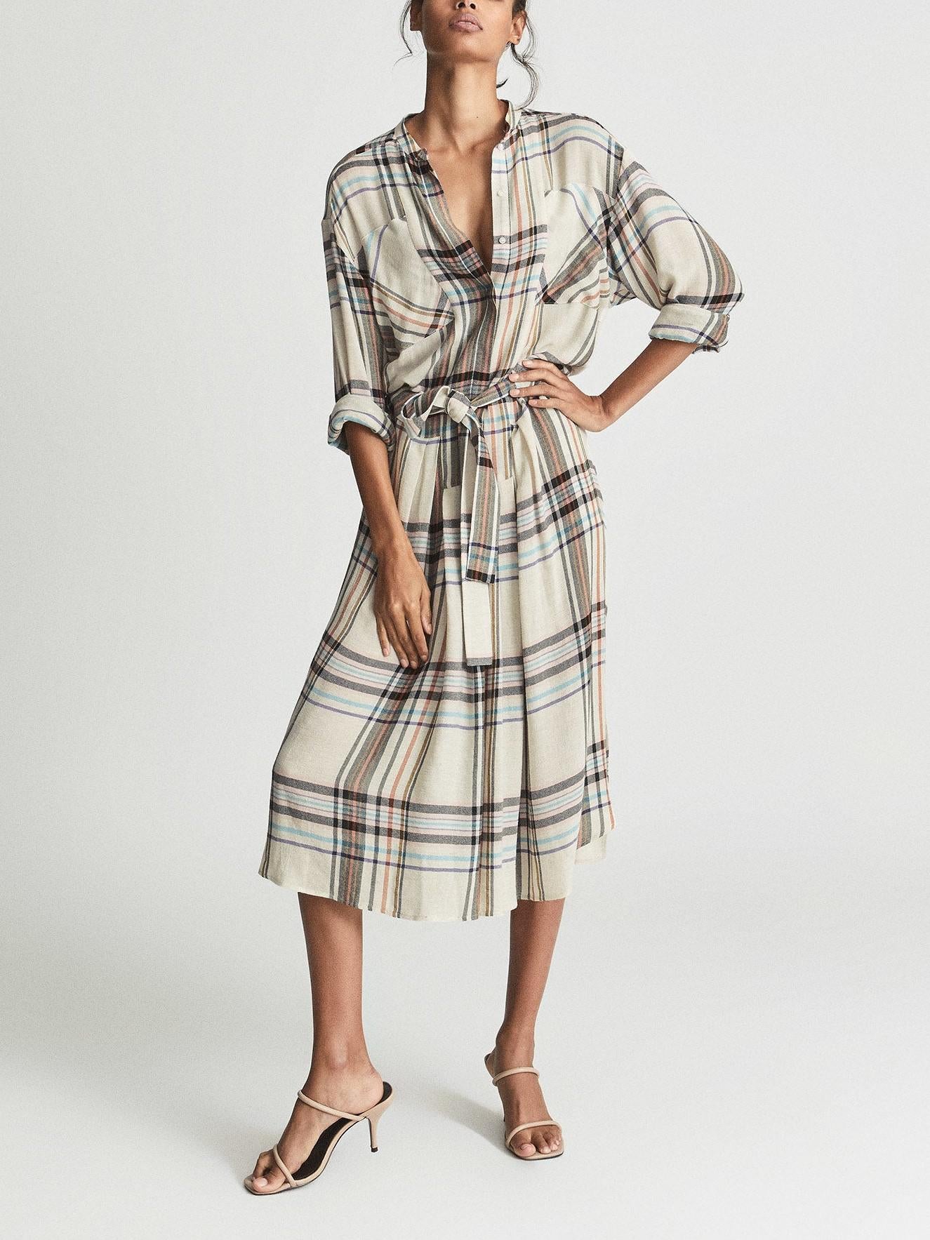 Reiss - Lynn Checkered Midi Shirtdress - Sz 8