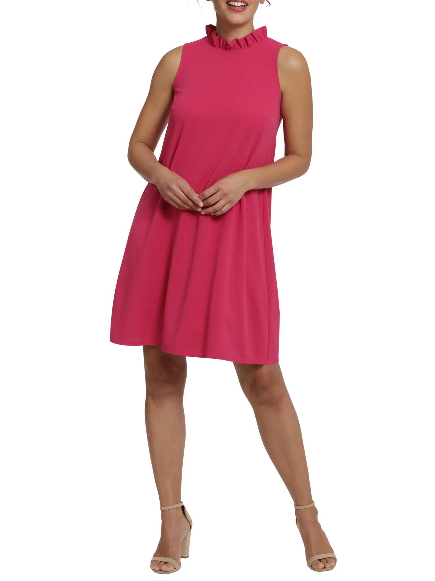 London Times - Ruffle Neck Sleeveless A-Line Midi Dress - Sz L