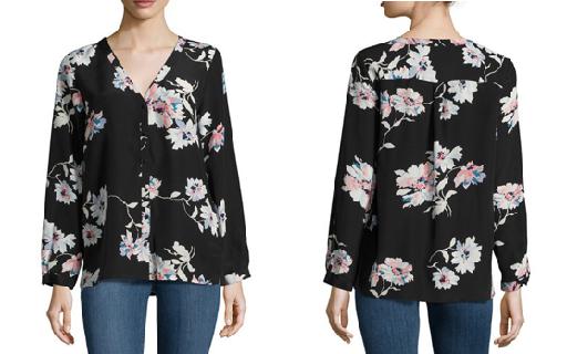 Joie - Long Sleeve Floral Print Silk Blouse w/ Button Cuffs - Sz S