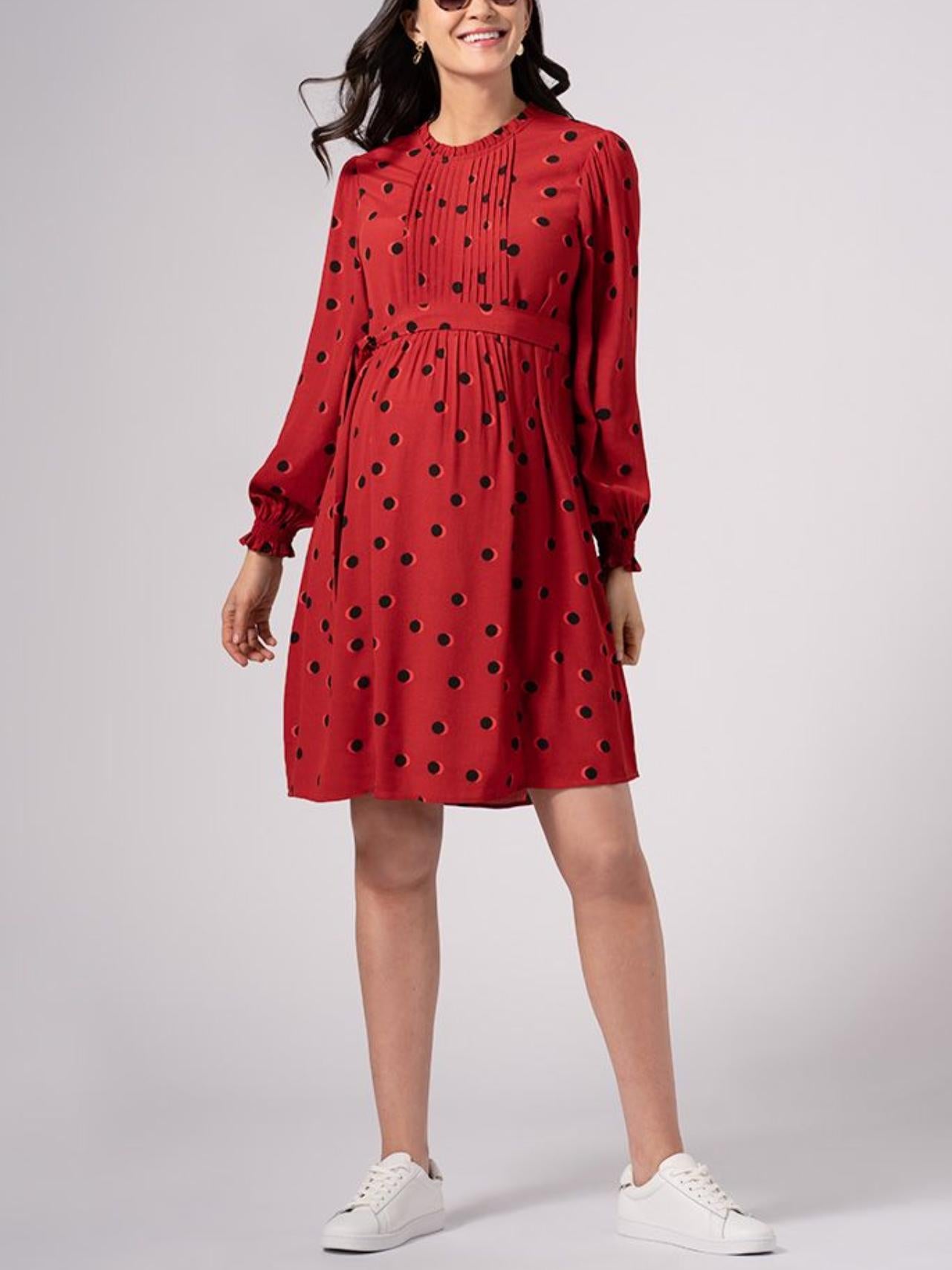 Seraphine - Balloon Sleeve Maternity & Nursing Smock Midi Dress - Sz 8M