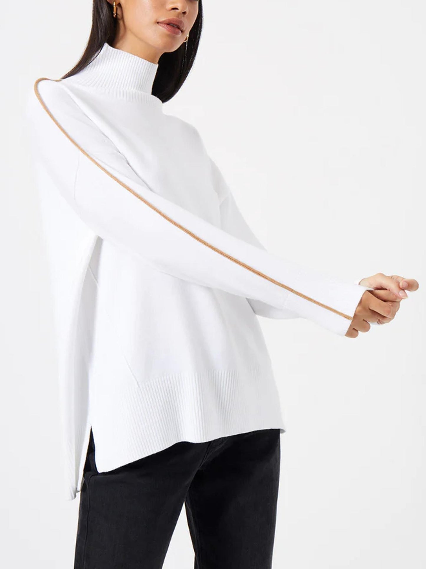 French Connection - Babysoft Mock Neck Piping Detail Sweater - Sz S