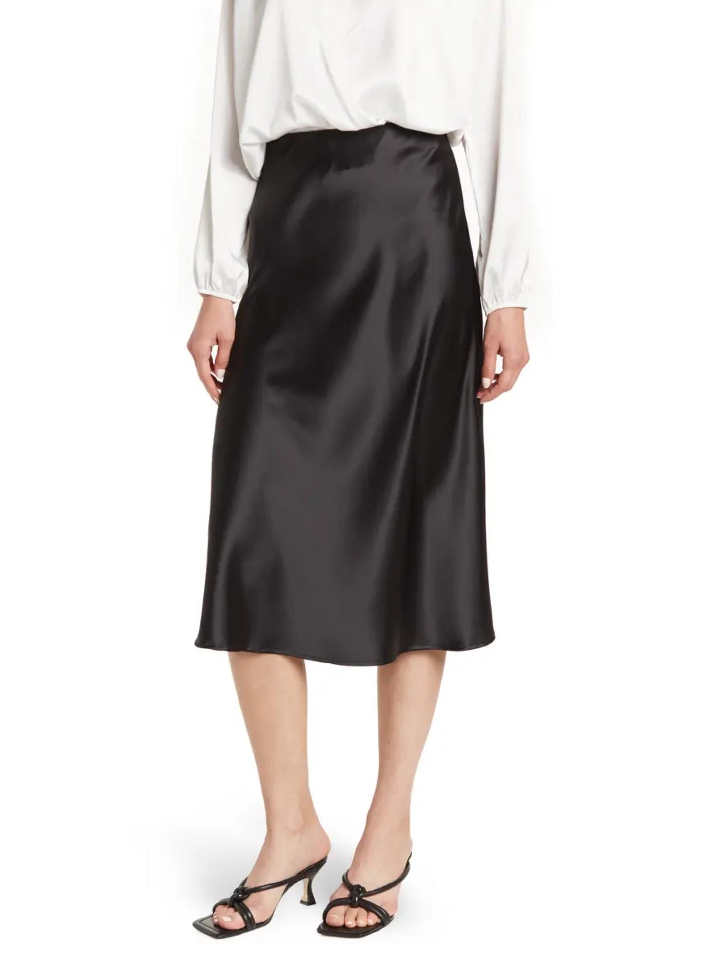 Renee C - Solid Satin Midi Skirt - Sz S