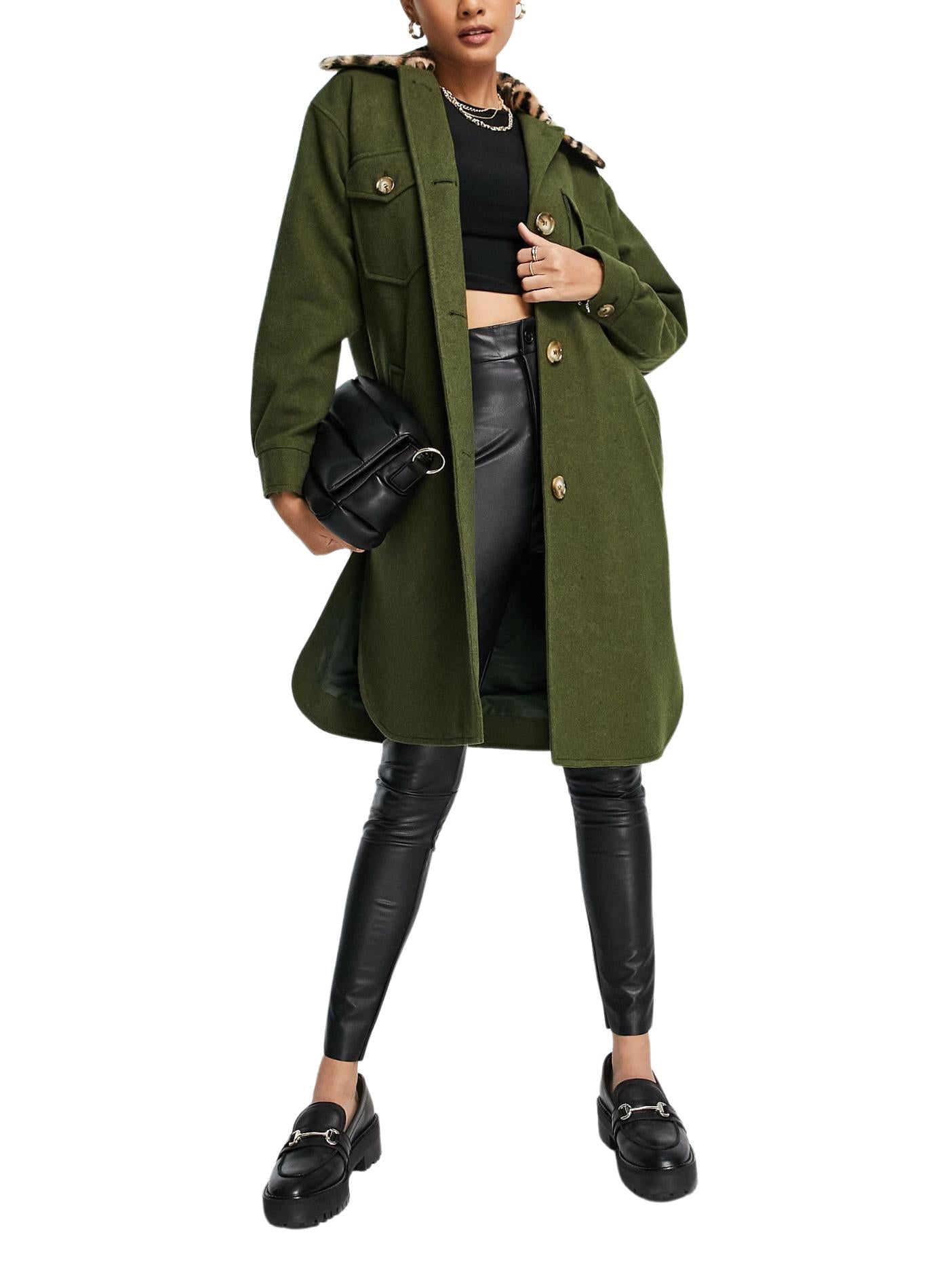 Helene Berman - Faux Fur Collar Wool Blend Shacket - Sz 12