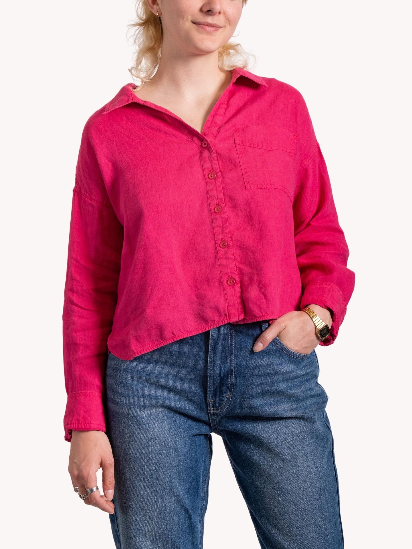 Michael Stars - Gracie Crop Linen Button-Down Shirt - Sz S