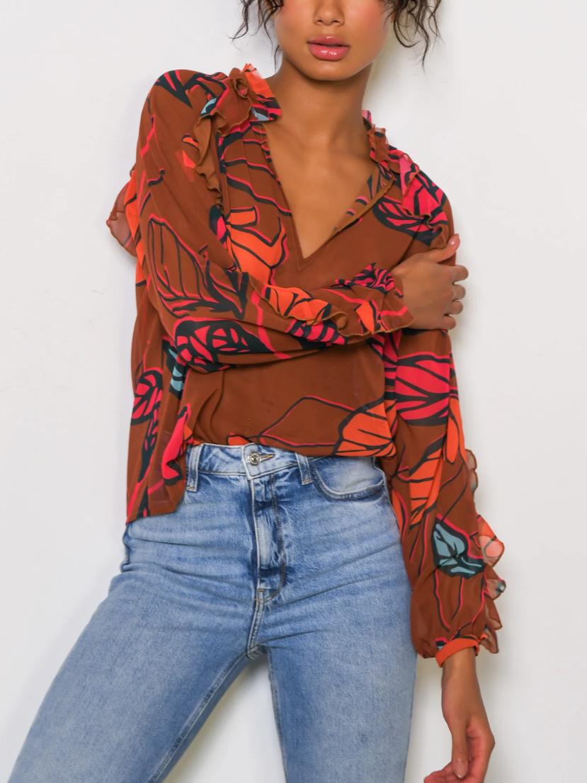 Hutch - V-Neck Ruffle Hayes Top - Sz S