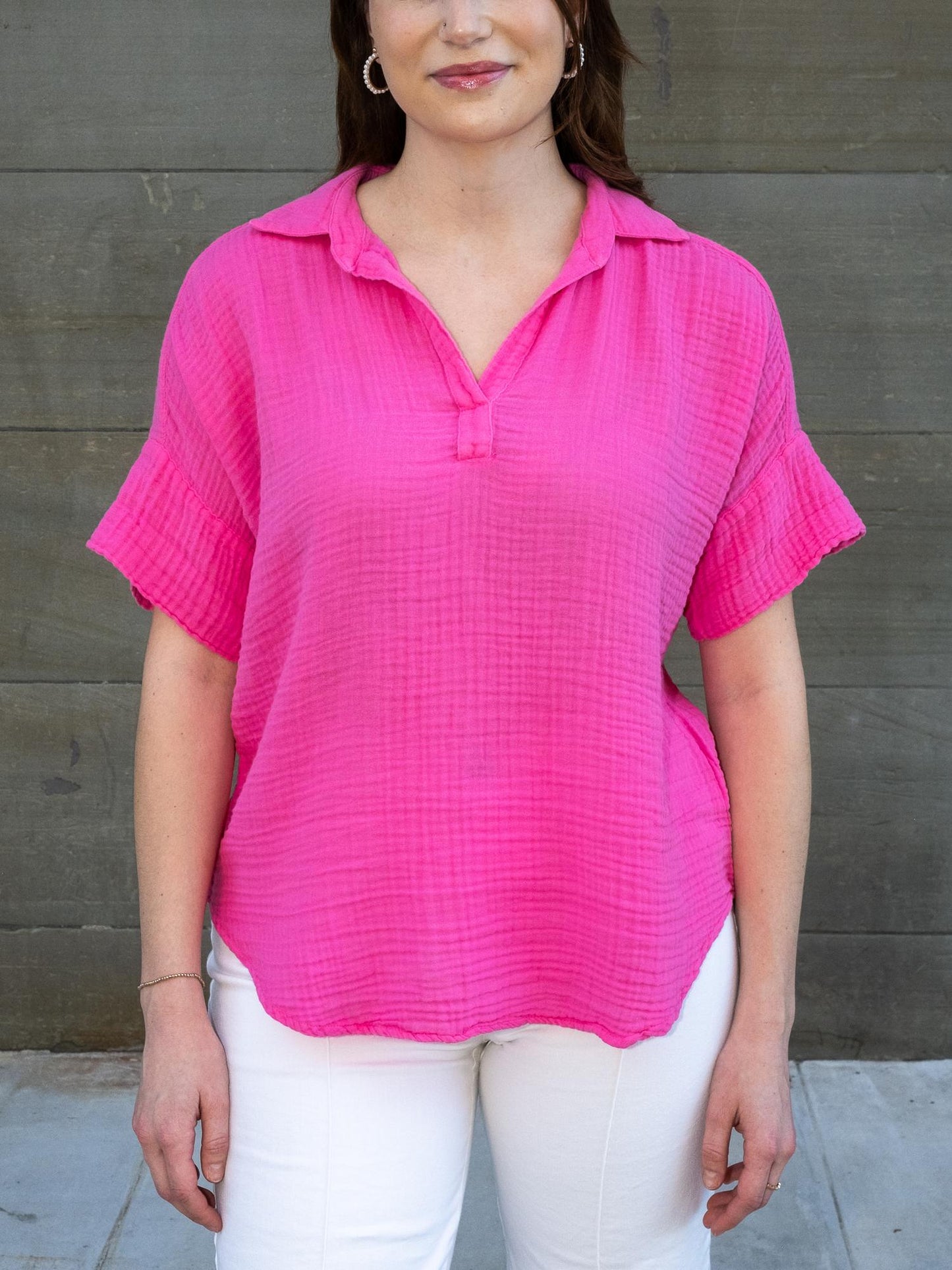 Michael Stars - Gigi Gauze Popover Short Sleeve Top - Sz L