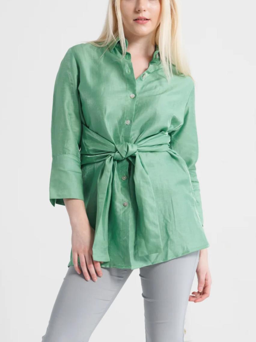 Farinaz Taghavi - 3/4 Sleeve Tie Waist Rapture Button-Down - Sz 8