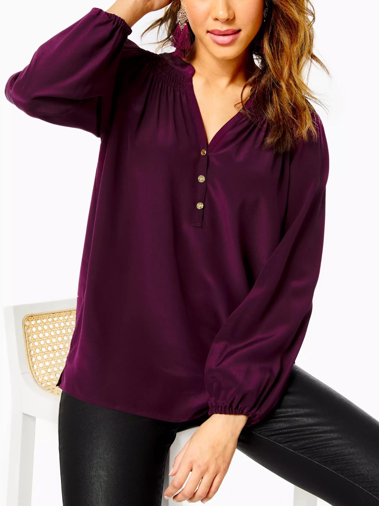 Lilly Pulitzer - Elsa Long Sleeve Silk Blouse - Sz XXL