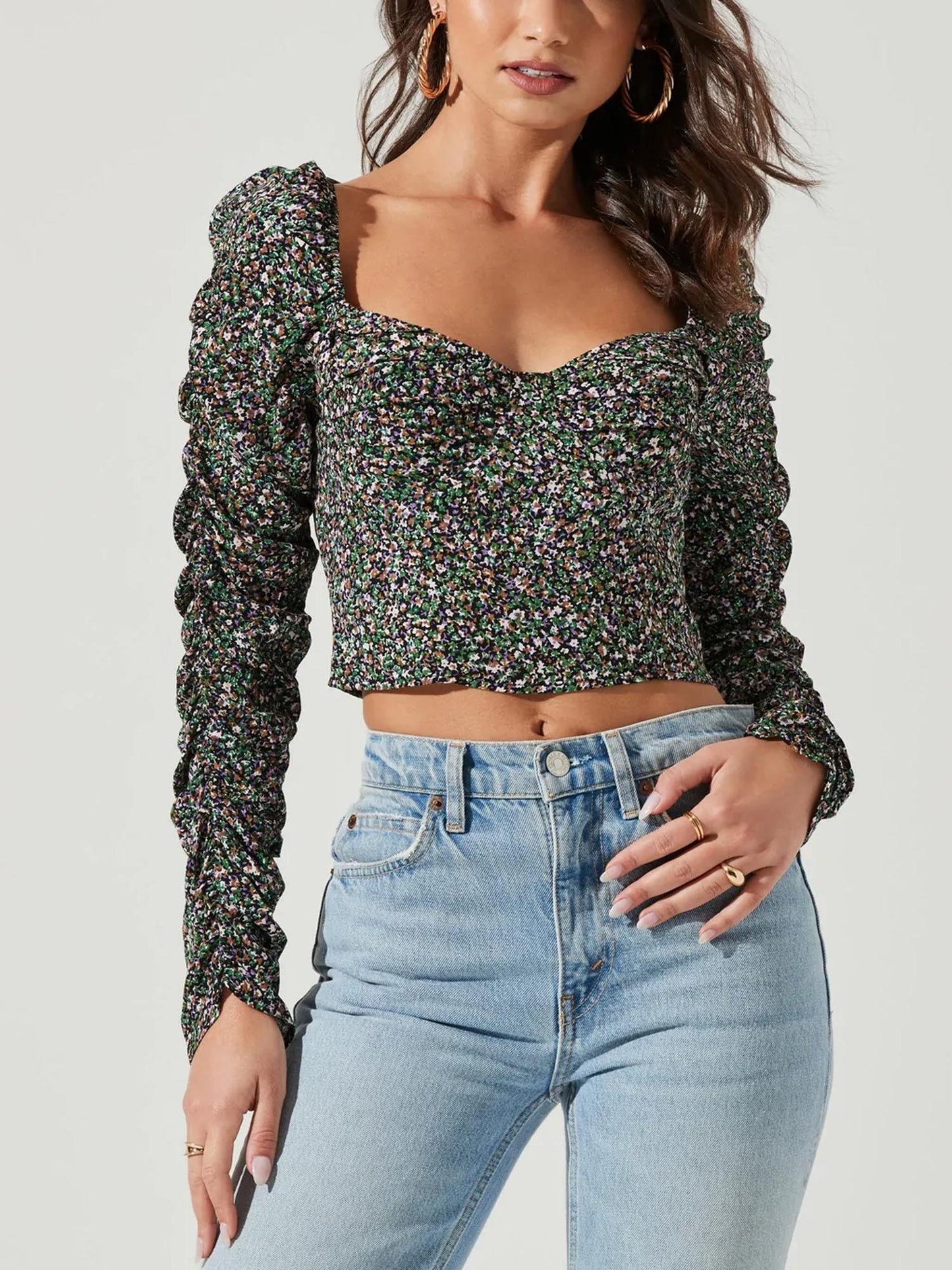 ASTR the Label - Livie Ruched Long Sleeve Cropped Top - Sz XS