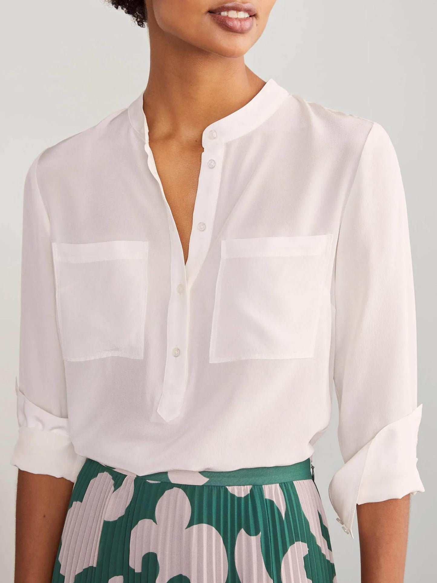 Boden - Silk Collarless Blouse - Sz 12