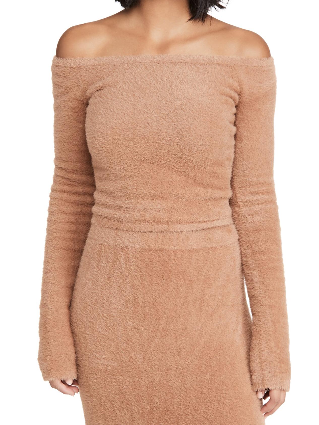 LAPOINTE - Soft Teddy Off Shoulder Cropped Sweater - Sz M