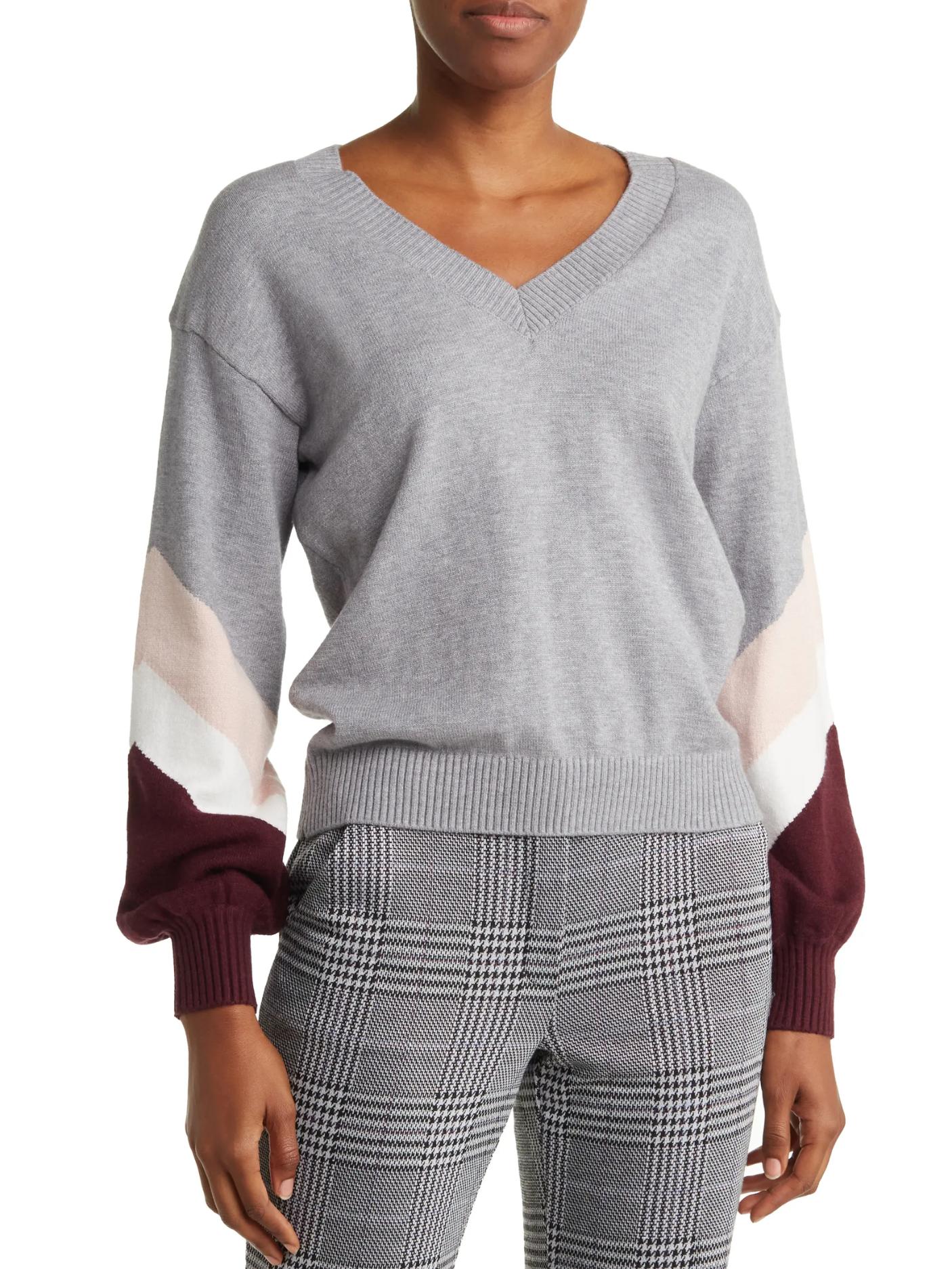 Laundry by Shelli Segal - Colorblock V-Neck Balloon Sleeve Sweater - Sz S