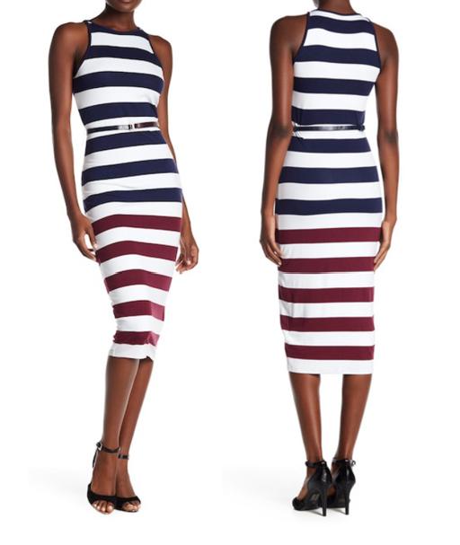 Ted Baker London - Sleeveless Crew Neck Striped Midi Dress with Belt - Sz 8
