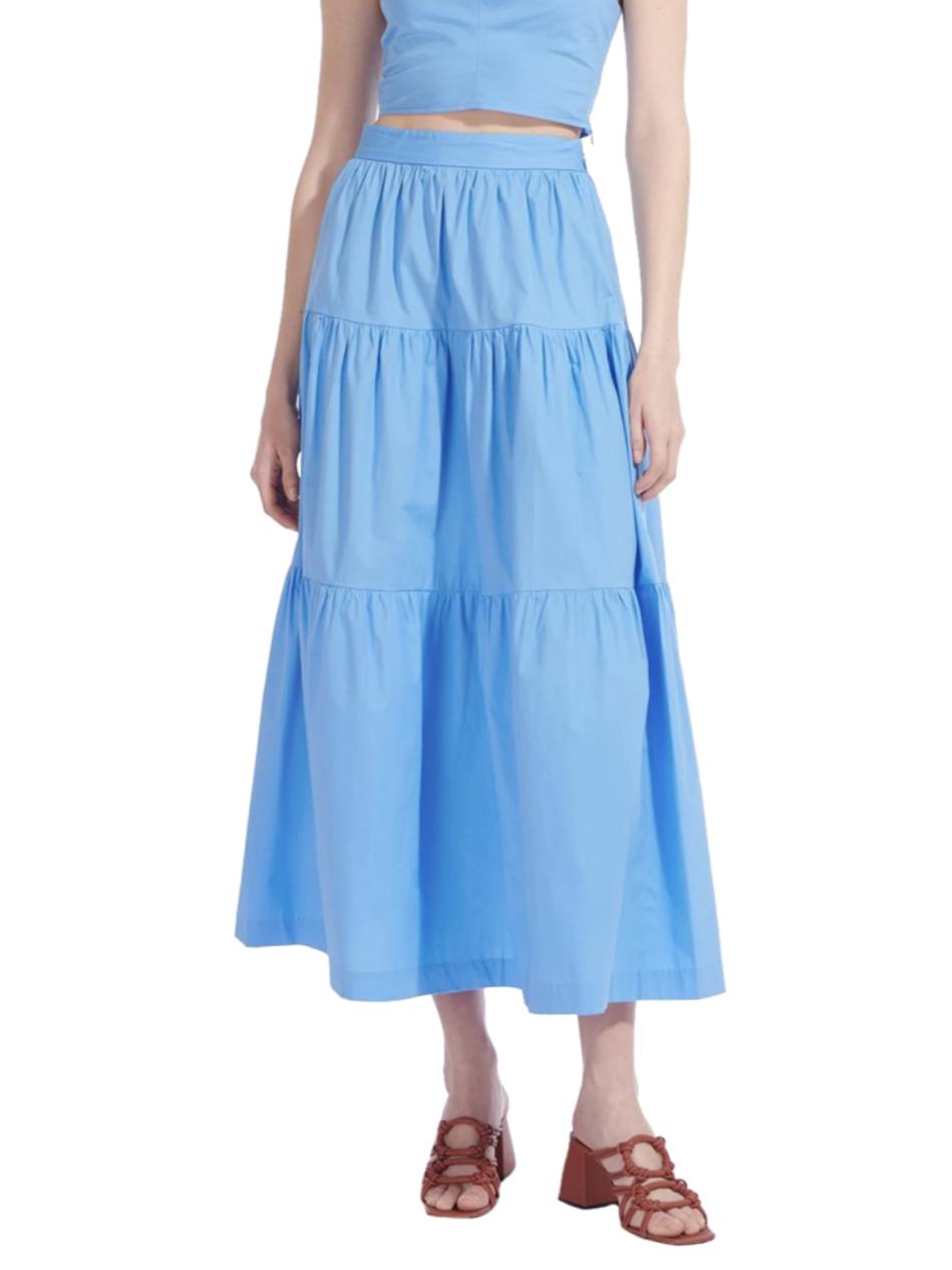 STAUD - Sea Cotton Blend Poplin Midi Skirt - Sz 12