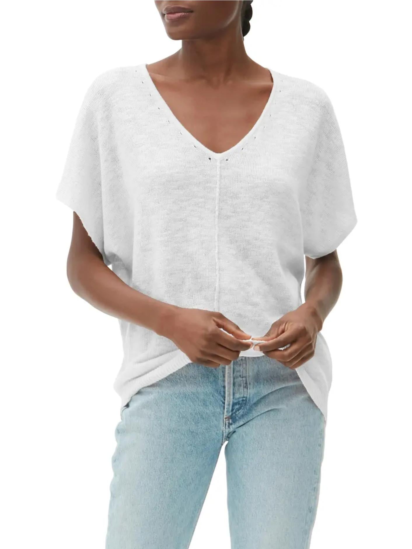 Michael Stars - Nina V-Neck Short Dolman Sleeve Linen Blend Sweater - Sz M