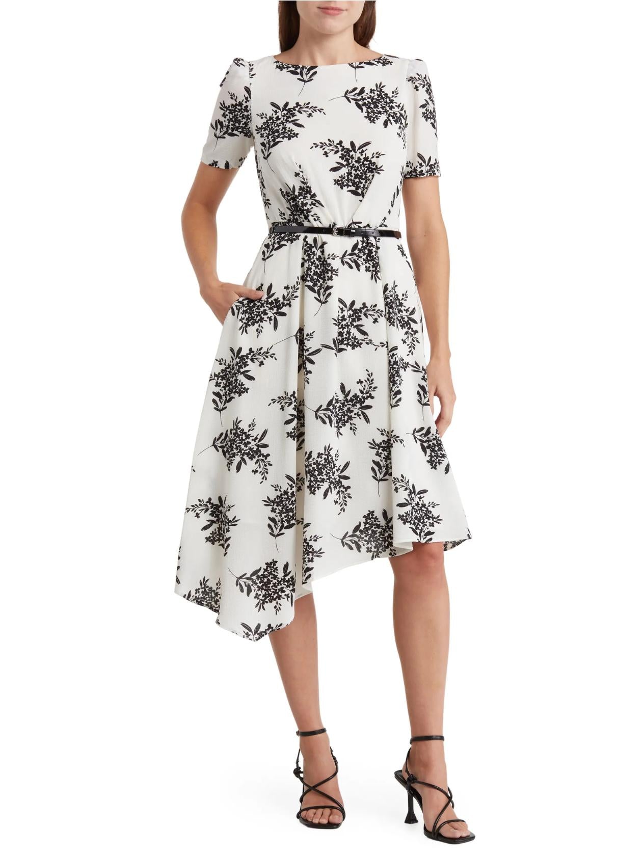 Eliza J - Belted Short Sleeve Asymmetric Dress - Sz 6