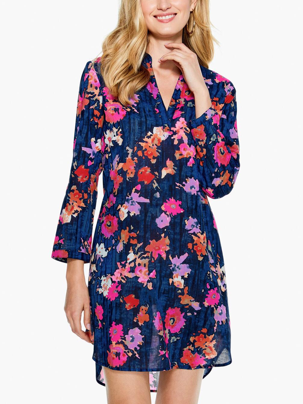 NIC+ZOE - Glowing Blossoms Splitneck Tunic Dress - Sz S
