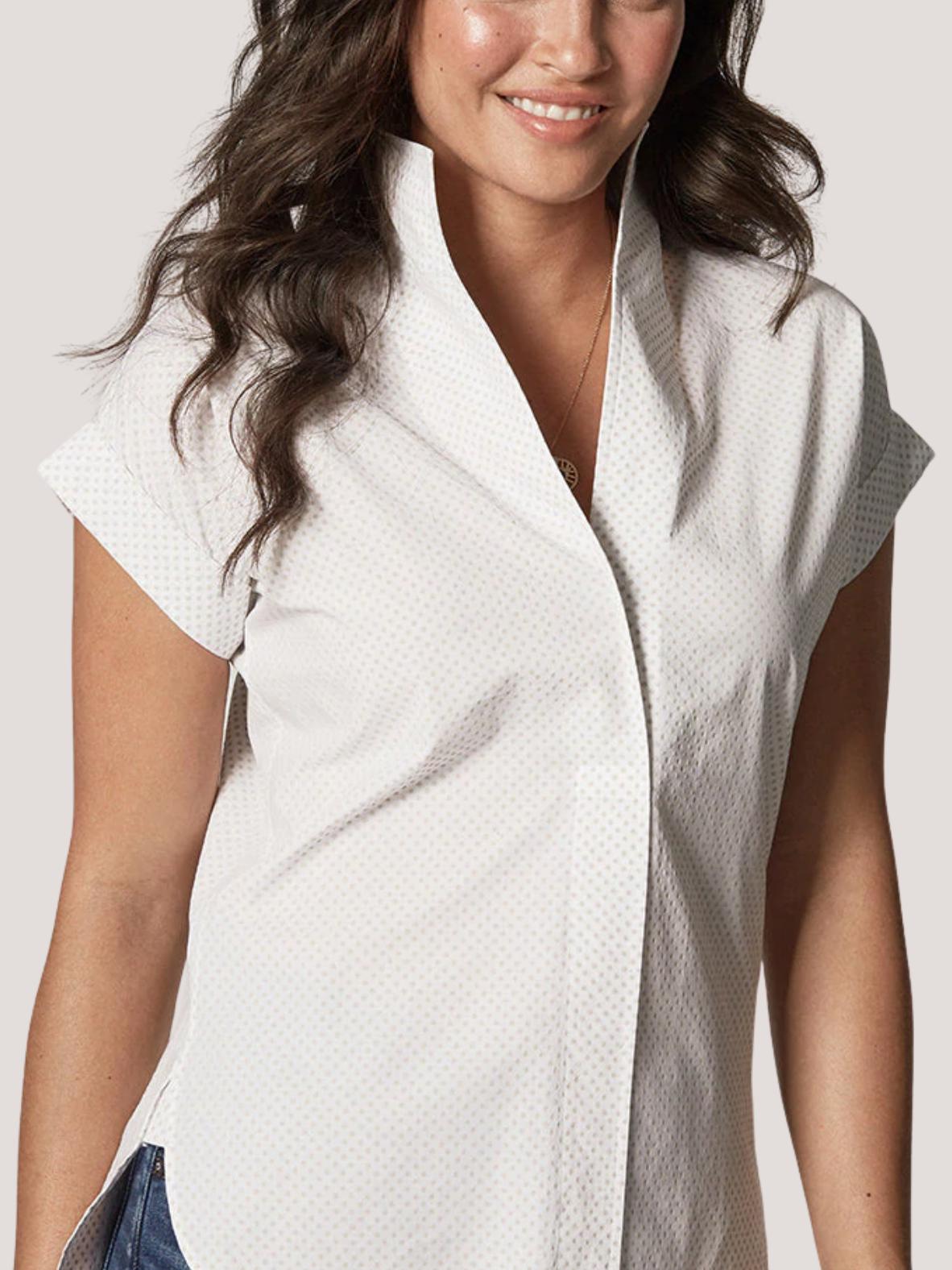 Sarah Alexandra - Cap Sleeve Shapeable Collar Button-Down Shirt - Sz M