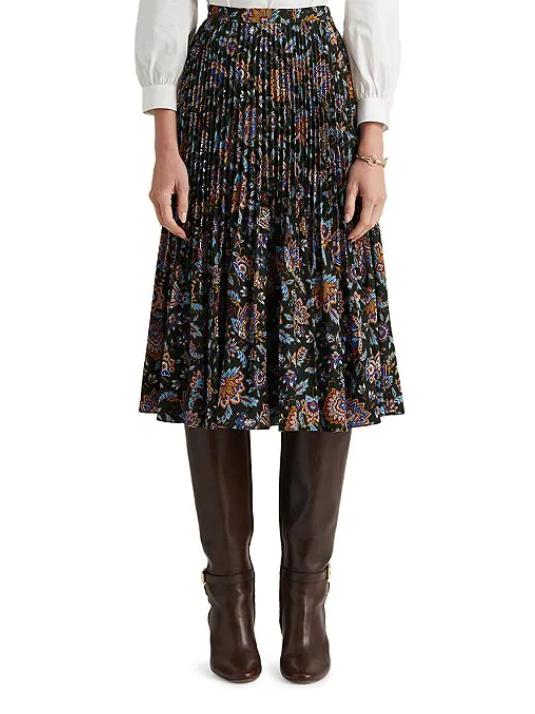 Lauren Ralph Lauren - Ascot Print High Waisted Pleated Georgette Midi Skirt - Sz 12