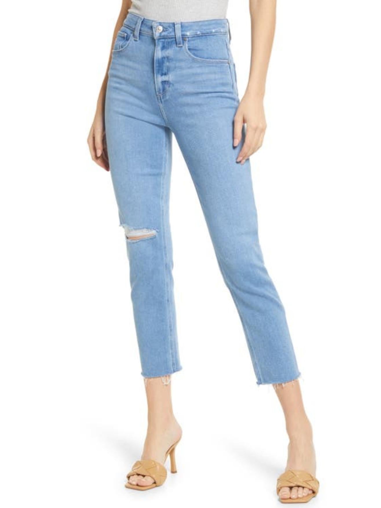 Paige - Sarah High-Rise Raw Hem Slim Straight Jeans - Sz 33