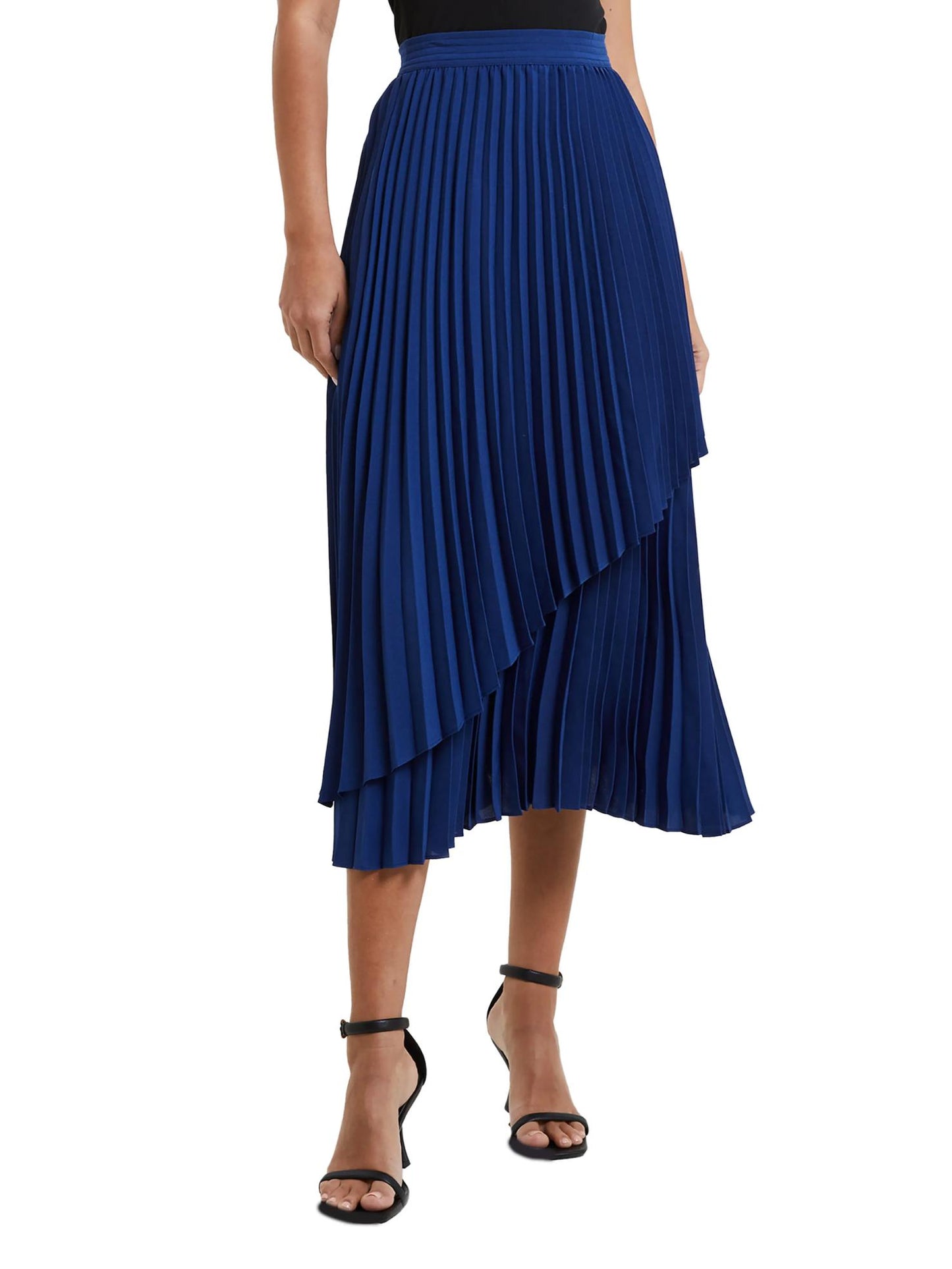 French Connection - Arie Pleated Asymmetric Hem Midi Skirt - Sz 10