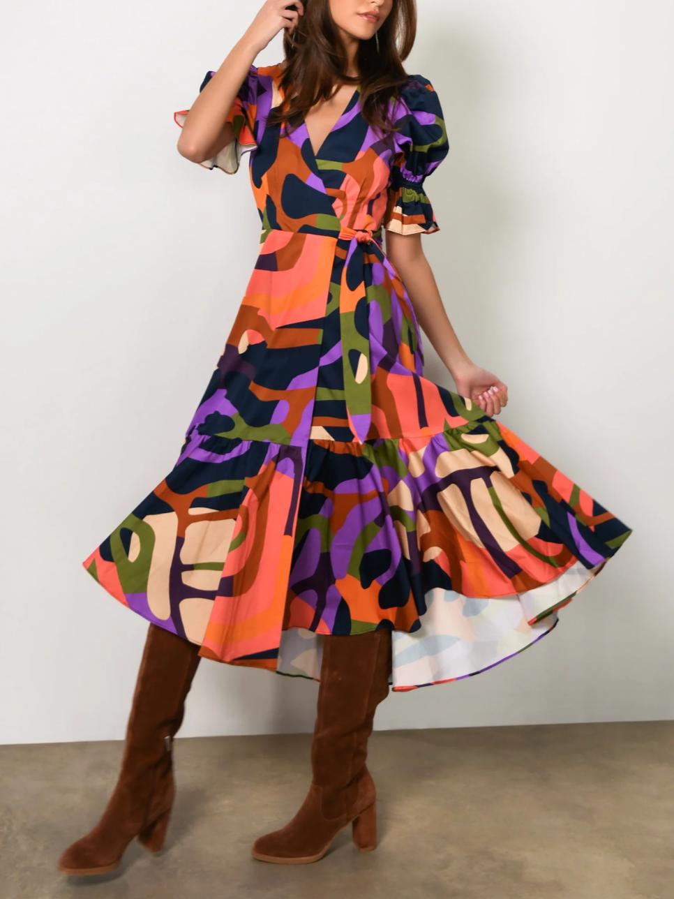 Hutch - Corina V-Neck Short Sleeve Midi Wrap Dress - Sz S