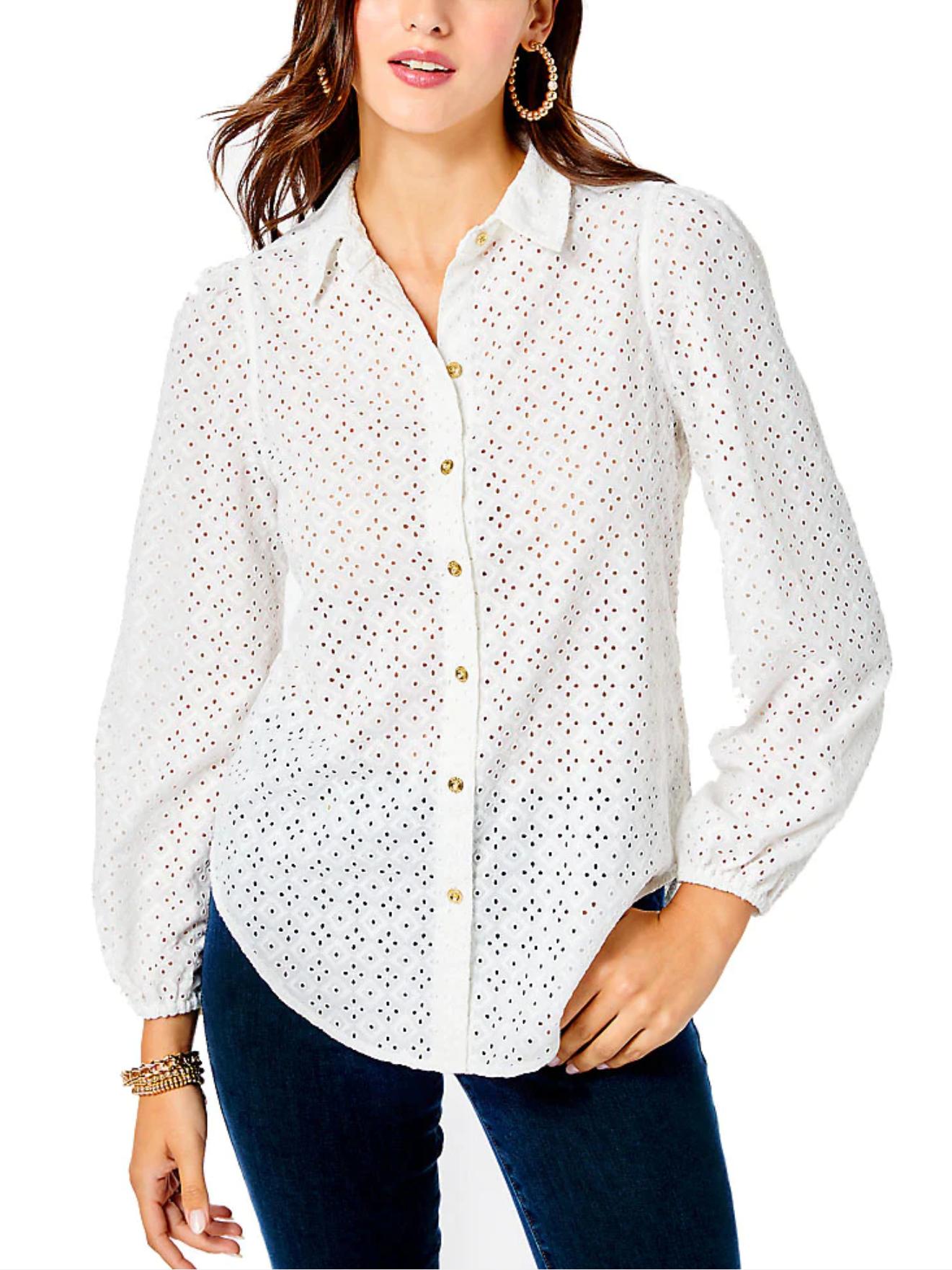 Lilly Pulitzer - Sea Breeze Eyelet Button Down Top - Sz L