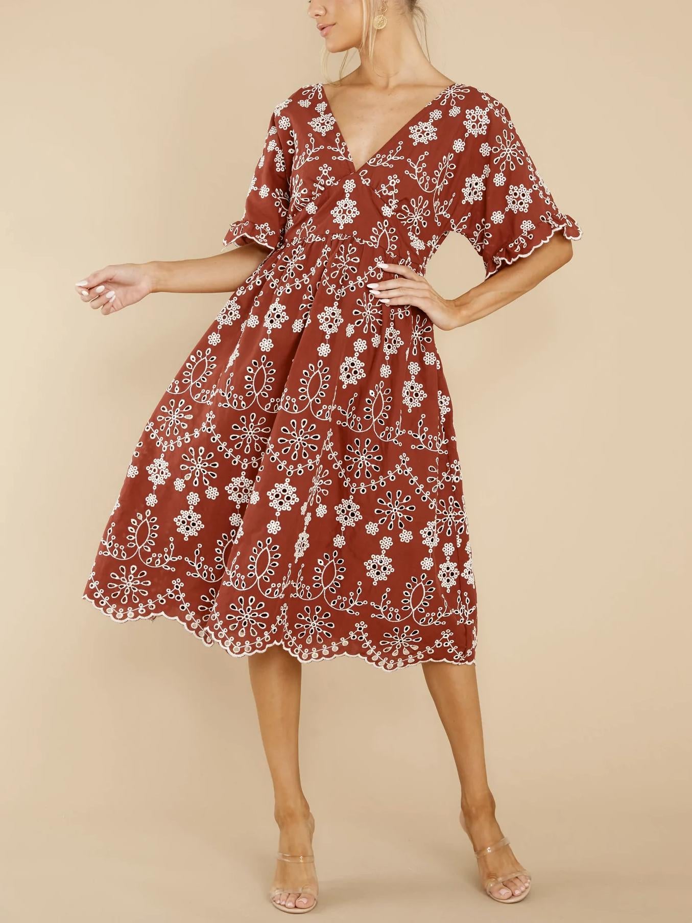 BB Dakota - Wild Spirit Embroidered Eyelet Midi Dress - Sz XS