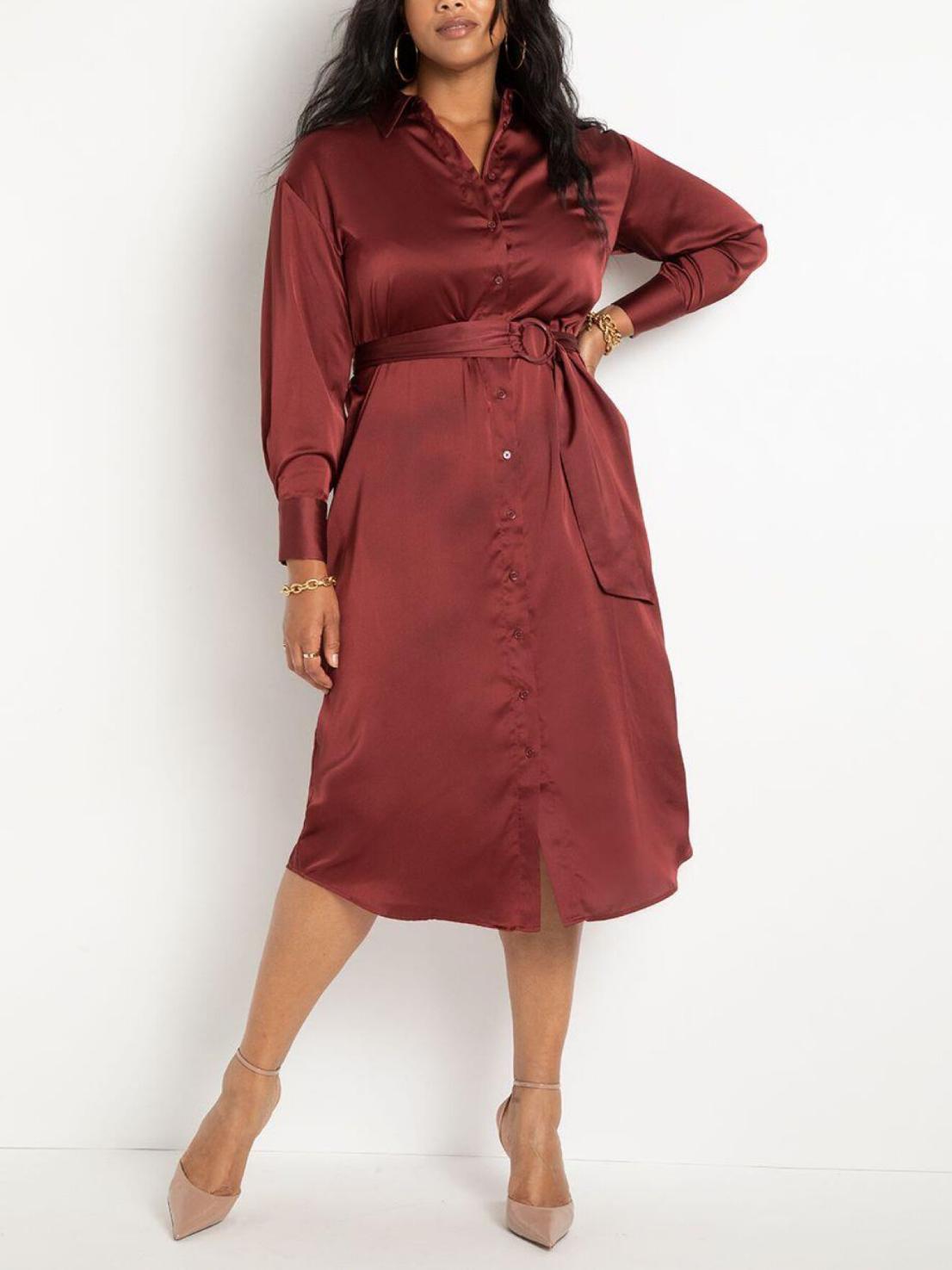Eloquii - Satin Button Down Midi Shirtdress - Sz 20W