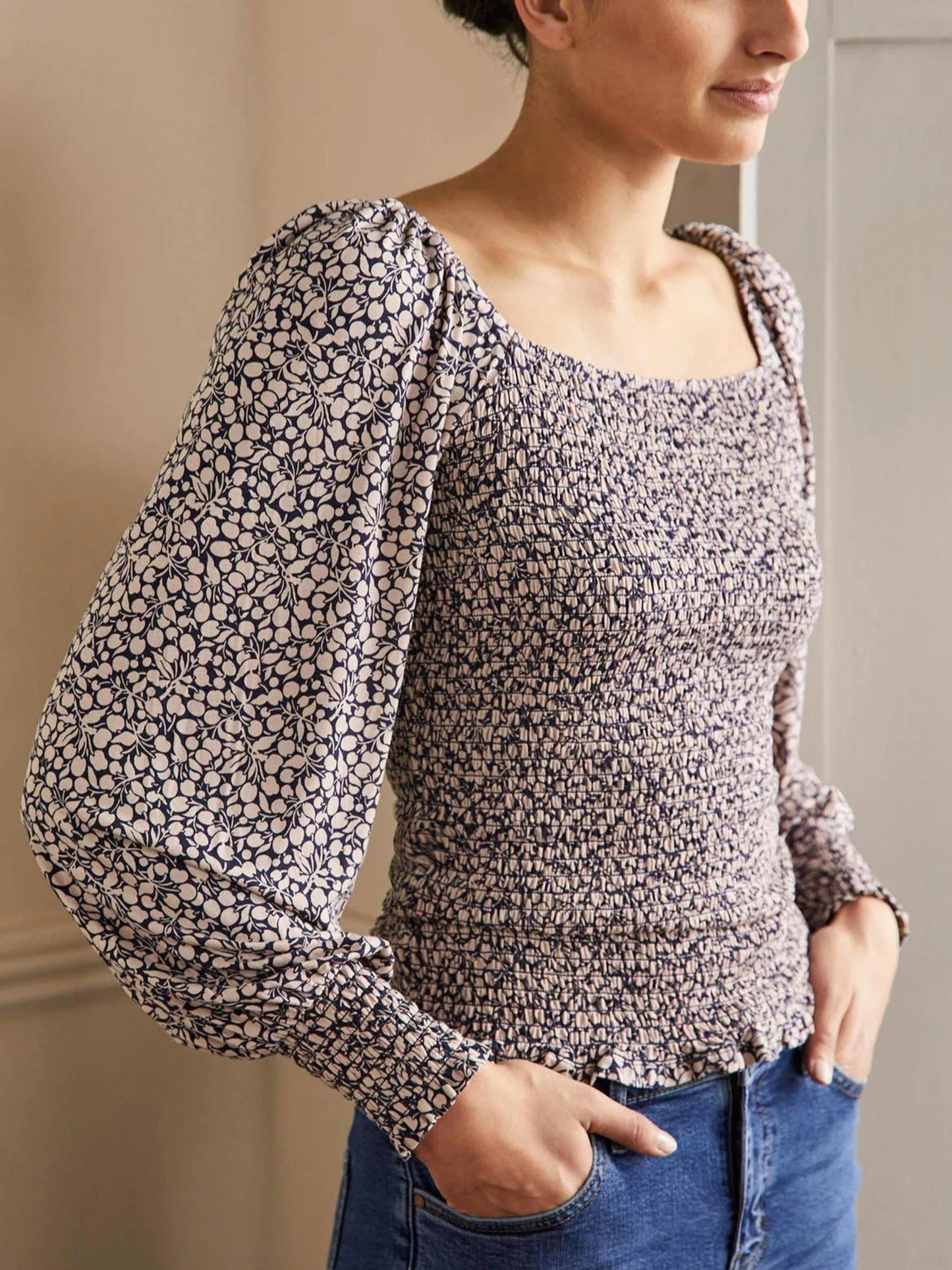 Boden - Blouson Sleeve Smocked Blouse - Sz 12