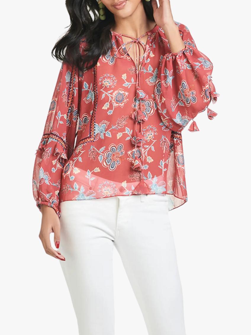 Sachin & Babi - Chelsea Tassel Tie-Neck Top - Sz L