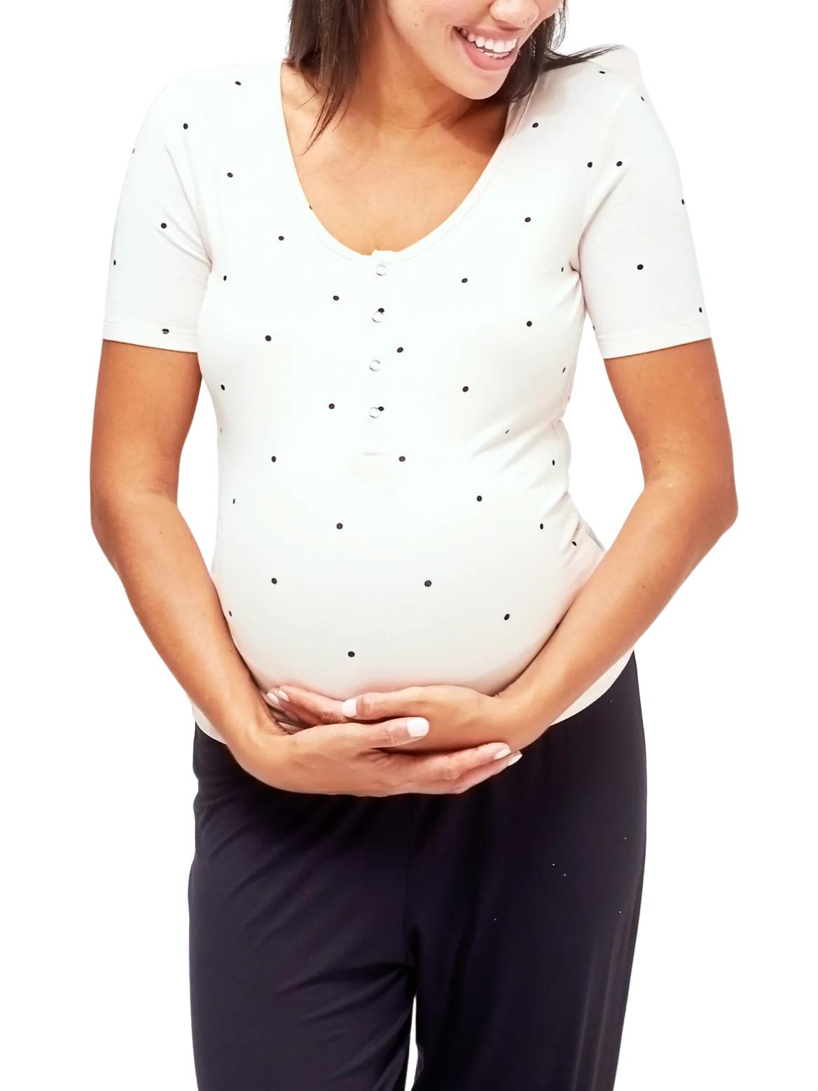 Nom Maternity - Rhys PJ Snap Front Short Sleeve Tee - Sz LM