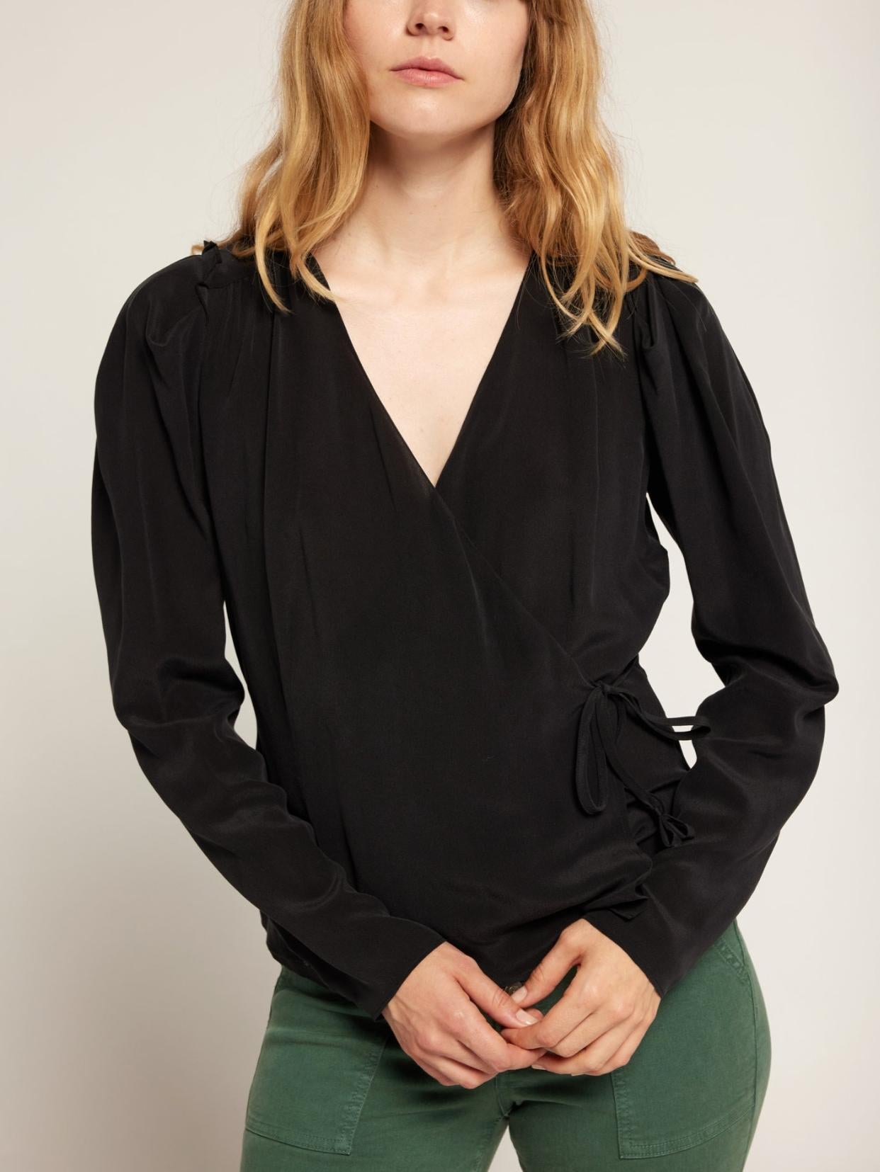 Joie - Leigh Long Sleeve V-Neck Silk Wrap Top - Sz M