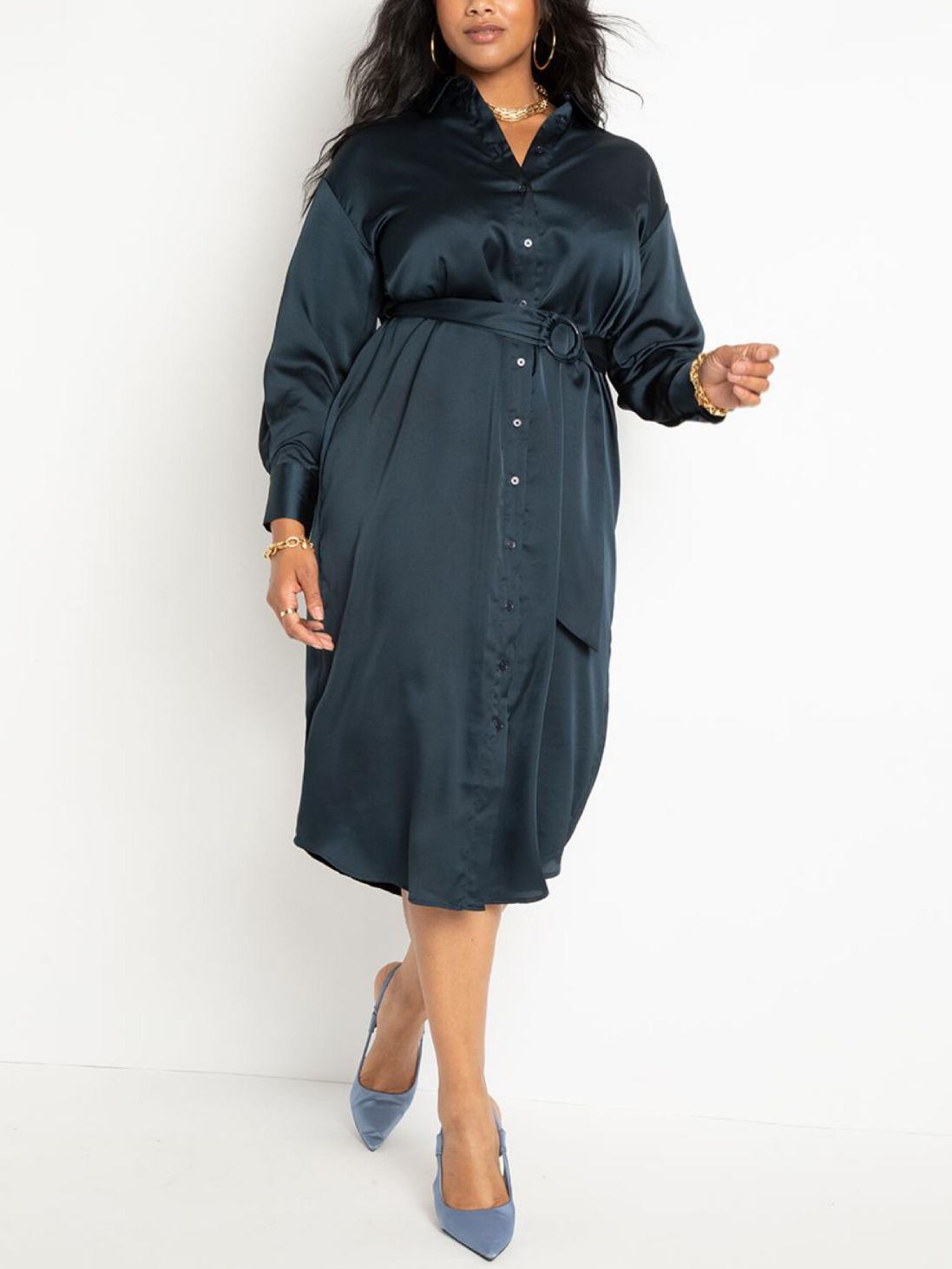 Eloquii - Satin Button Down Midi Shirtdress - Sz 14W