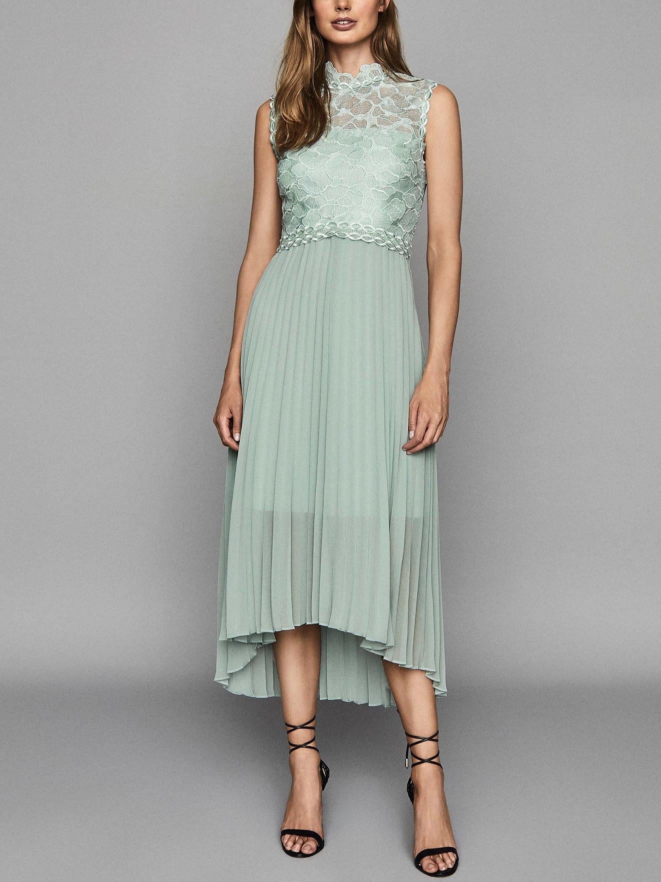 Reiss - Aideen Lace Top Pleated Midi Dress - Sz 4