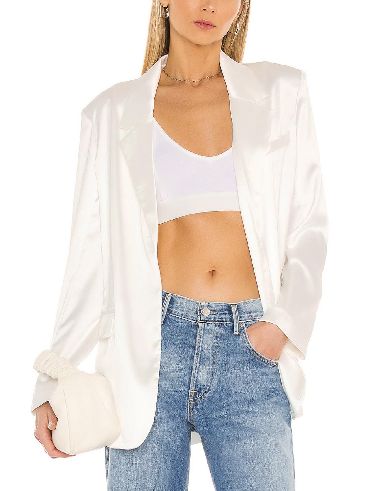 BB Dakota - Notched Lapels Long Satin Blazer - Sz S