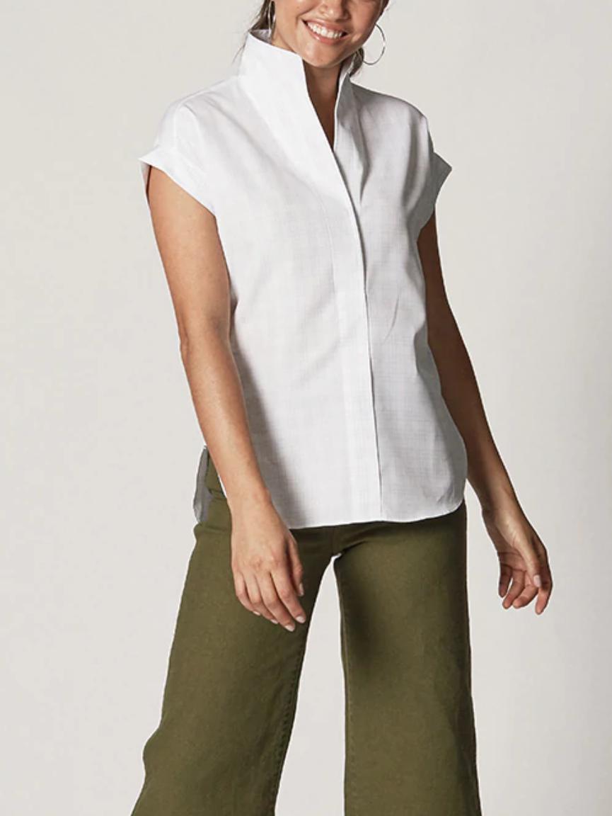 Sarah Alexandra - Cap Sleeve Shapeable Collar Button-Down Shirt - Sz XS