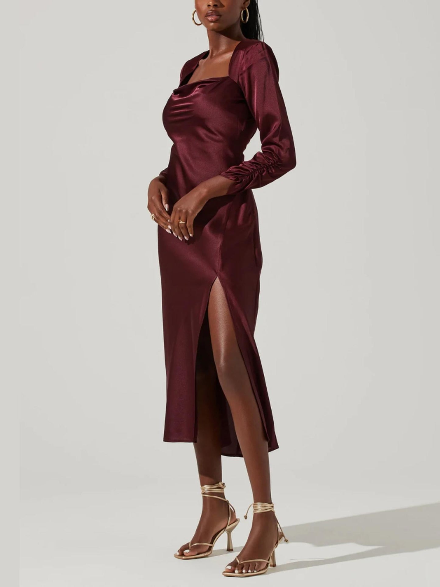 ASTR the Label - Gracie Satin Side Slit Open Back Midi Dress - Sz M