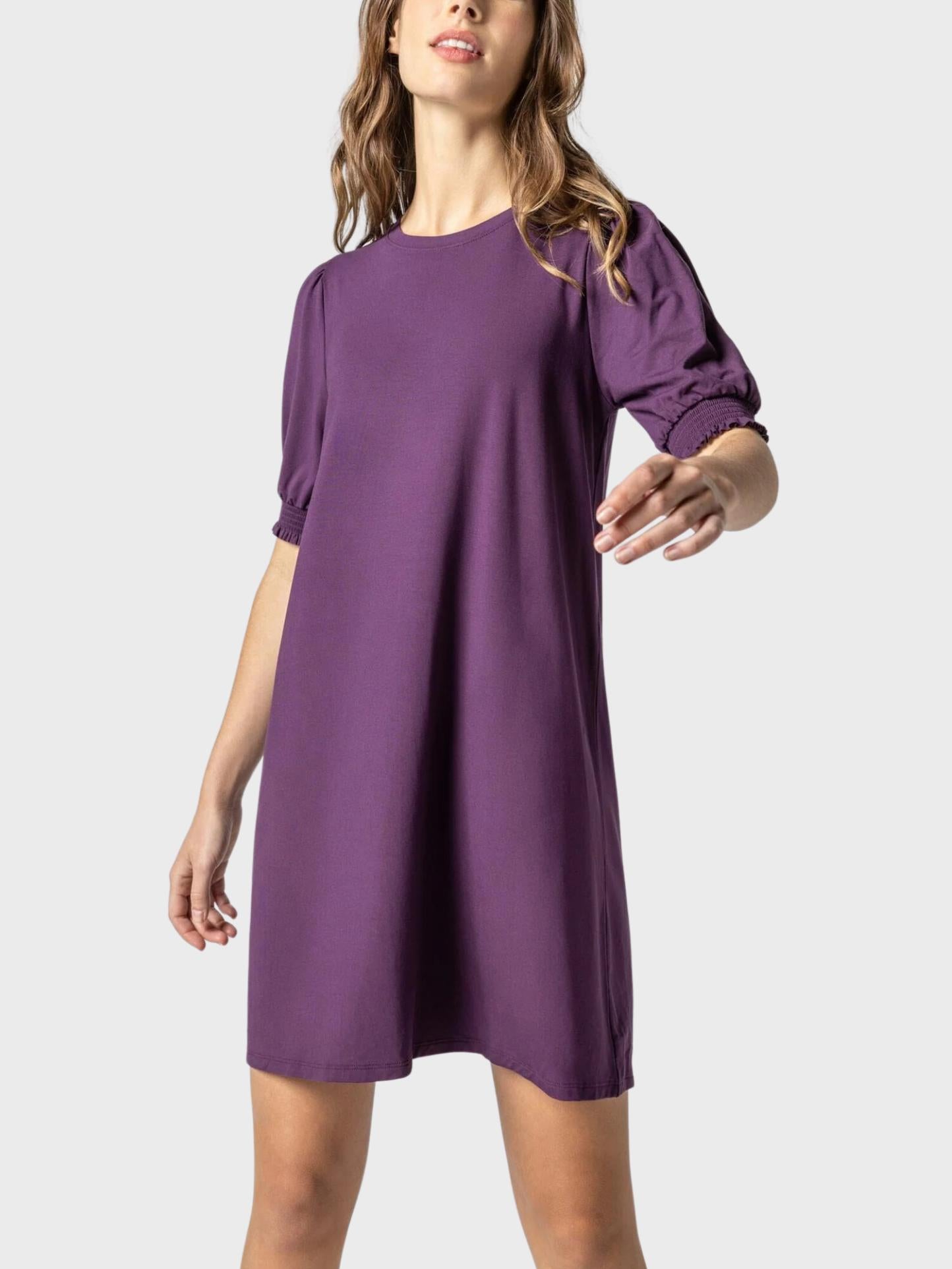 Lilla P - Smocked Sleeve Crewneck Tee Dress - Sz S