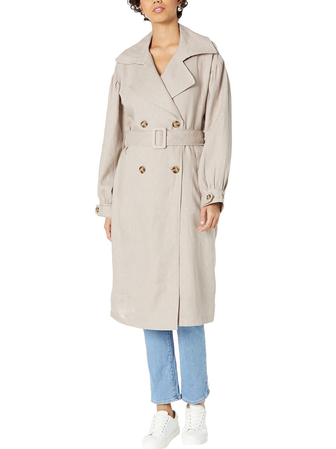 Avec Les Filles - Linen Double Breasted Trench Coat with Removable Belt - Sz M
