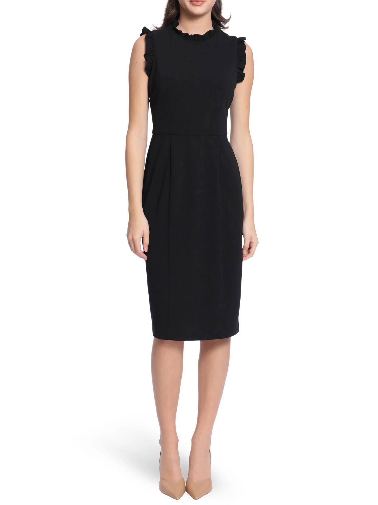 Maggy London - Ruffle Mock Neck Sheath Dress - Sz 10