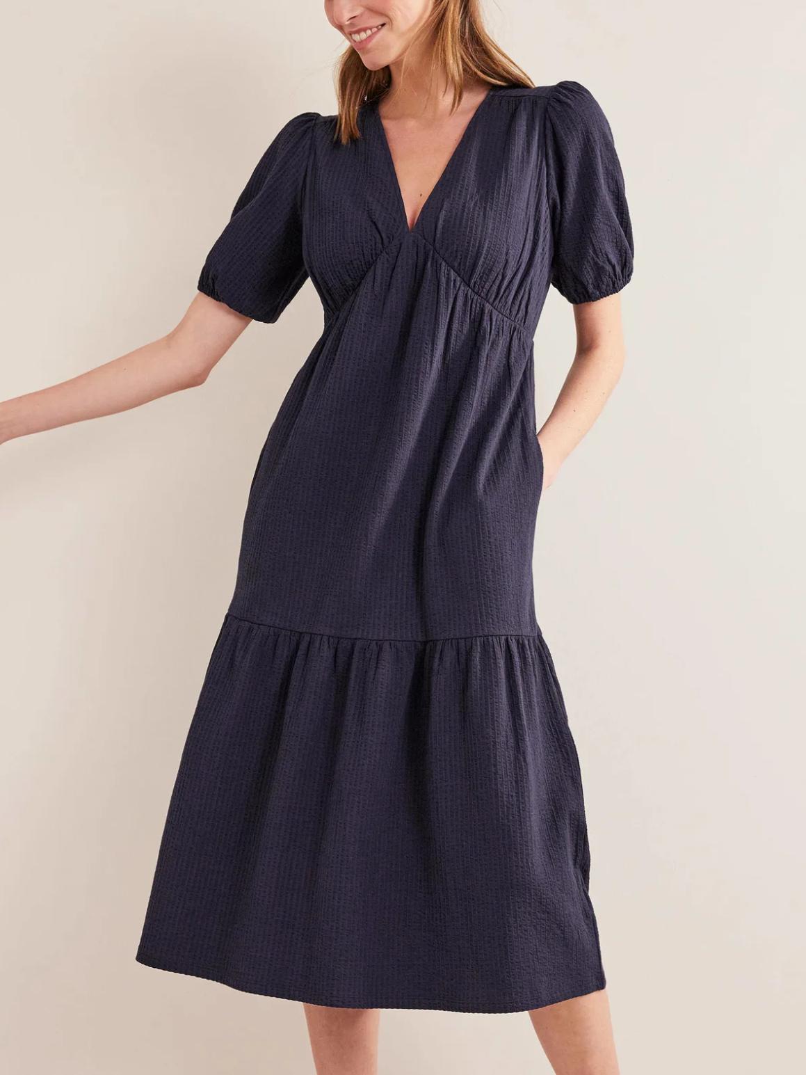 Boden - Jersey Seersucker Midi Dress - Sz L