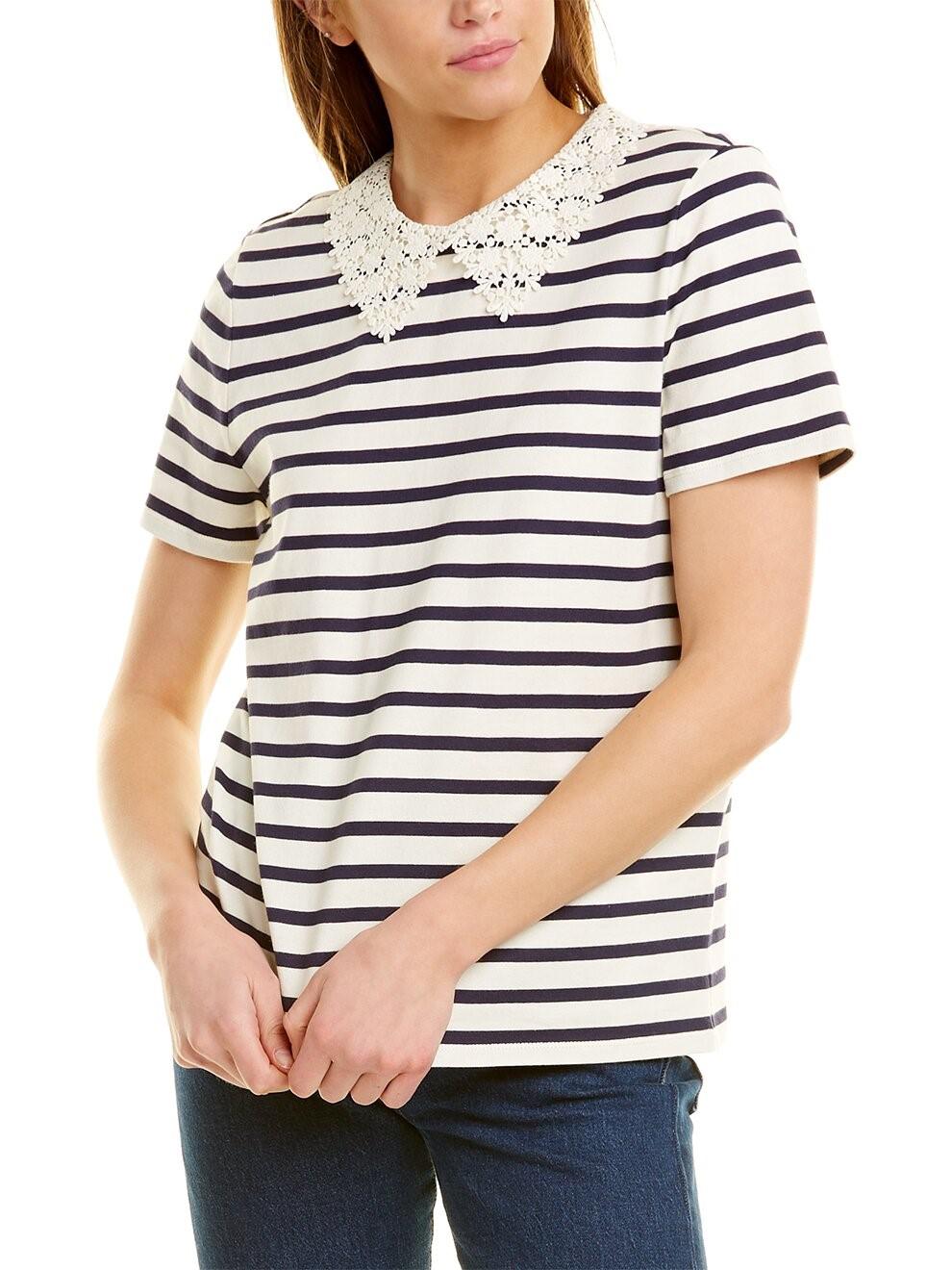 Kate Spade New York - Lace Collar Striped T-Shirt - Sz M
