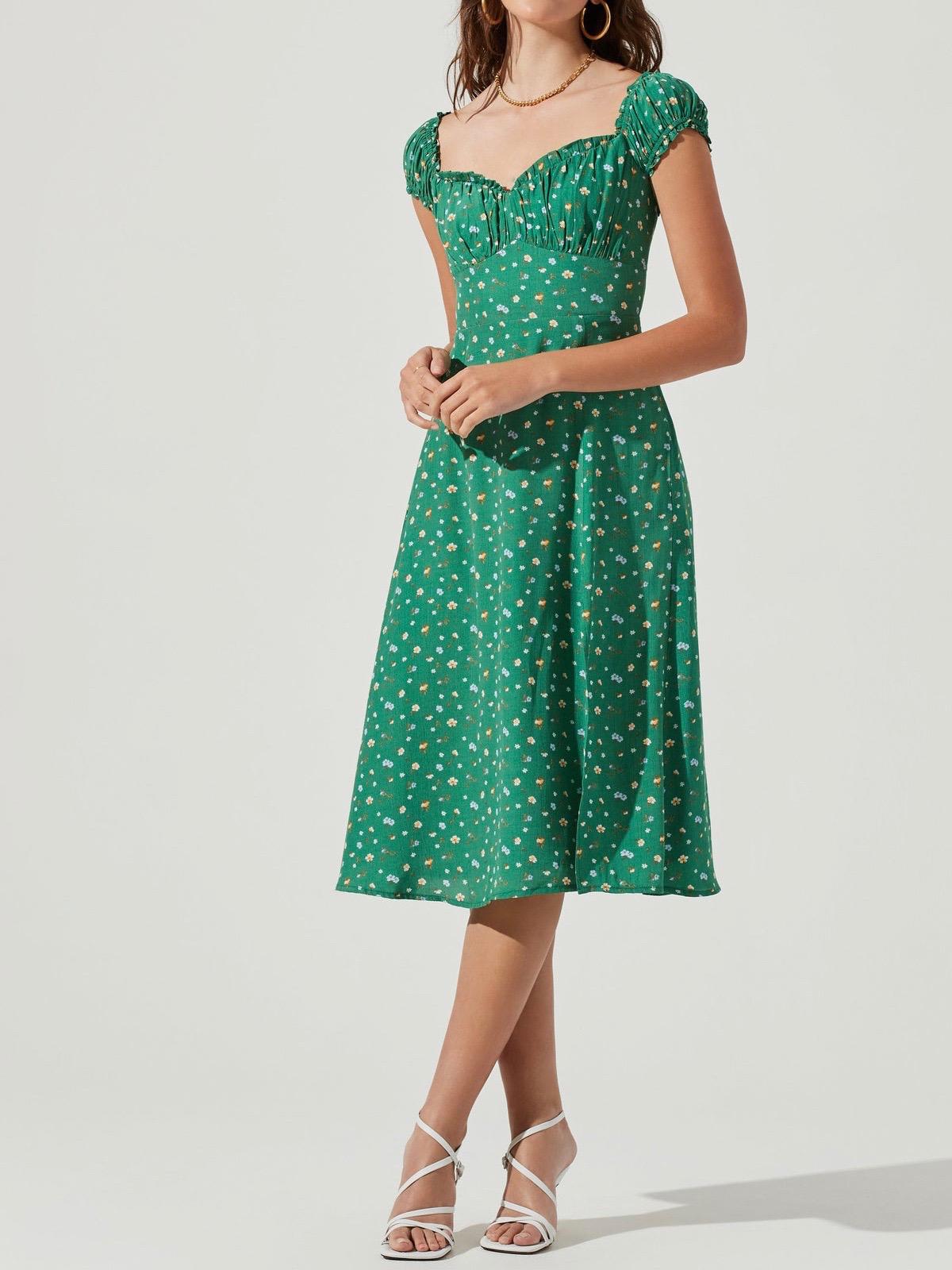 ASTR the Label - Keepsake Floral Sweetheart Neck Puff Sleeve Midi Dress - Sz M