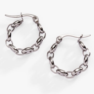 Alex and Ani Frozen Mariner Chain Hoop Earrings in Silver