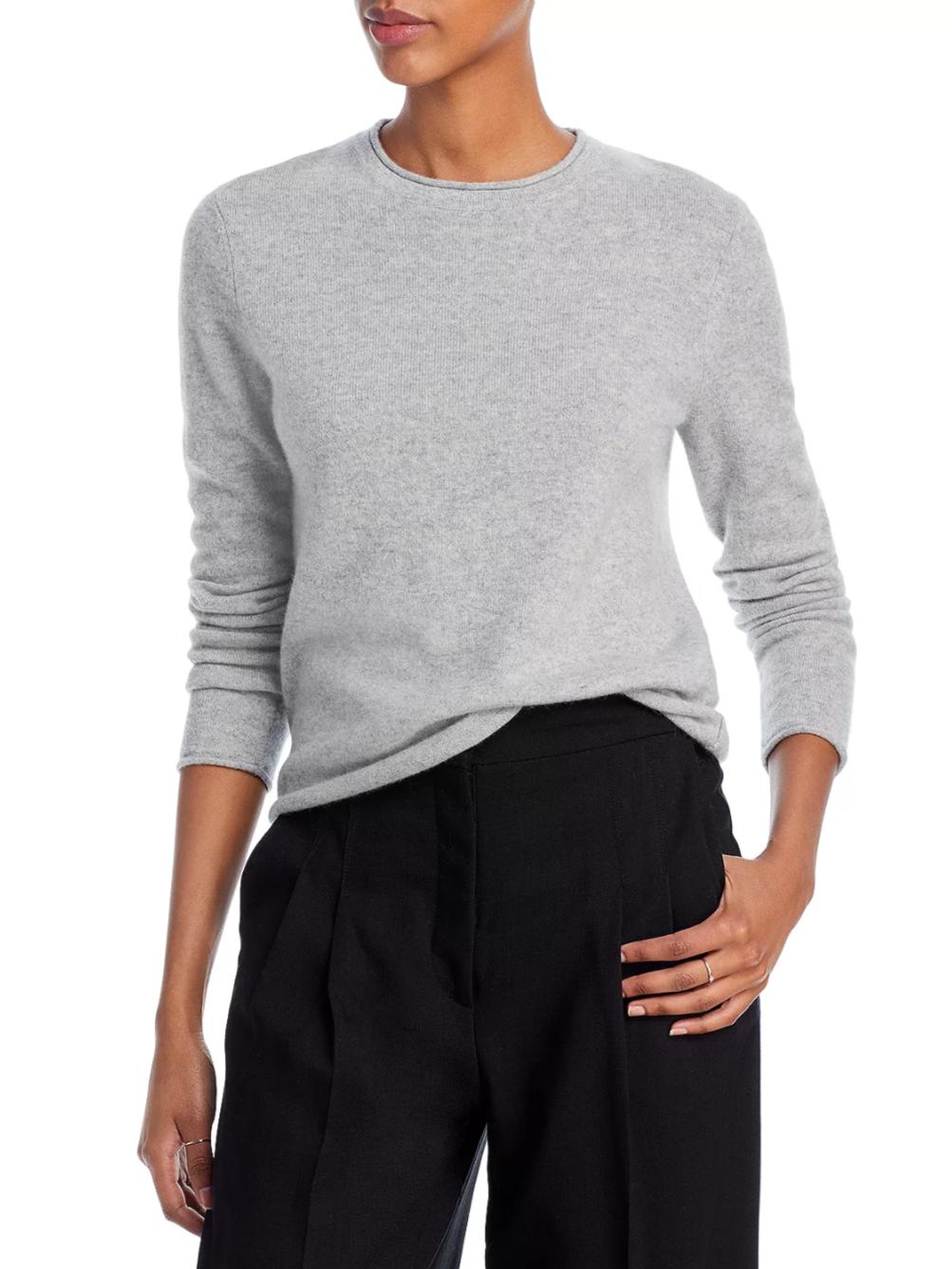 Aqua - Rolled Edge Long Sleeve Cashmere Sweater - Sz M