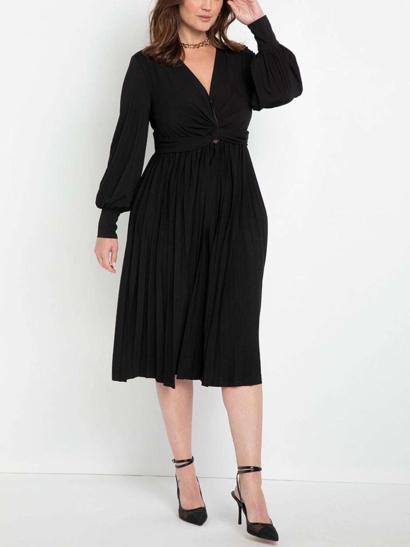 Eloquii - Knot Front V-Neck Pleated Skirt Midi Dress - Sz 20W