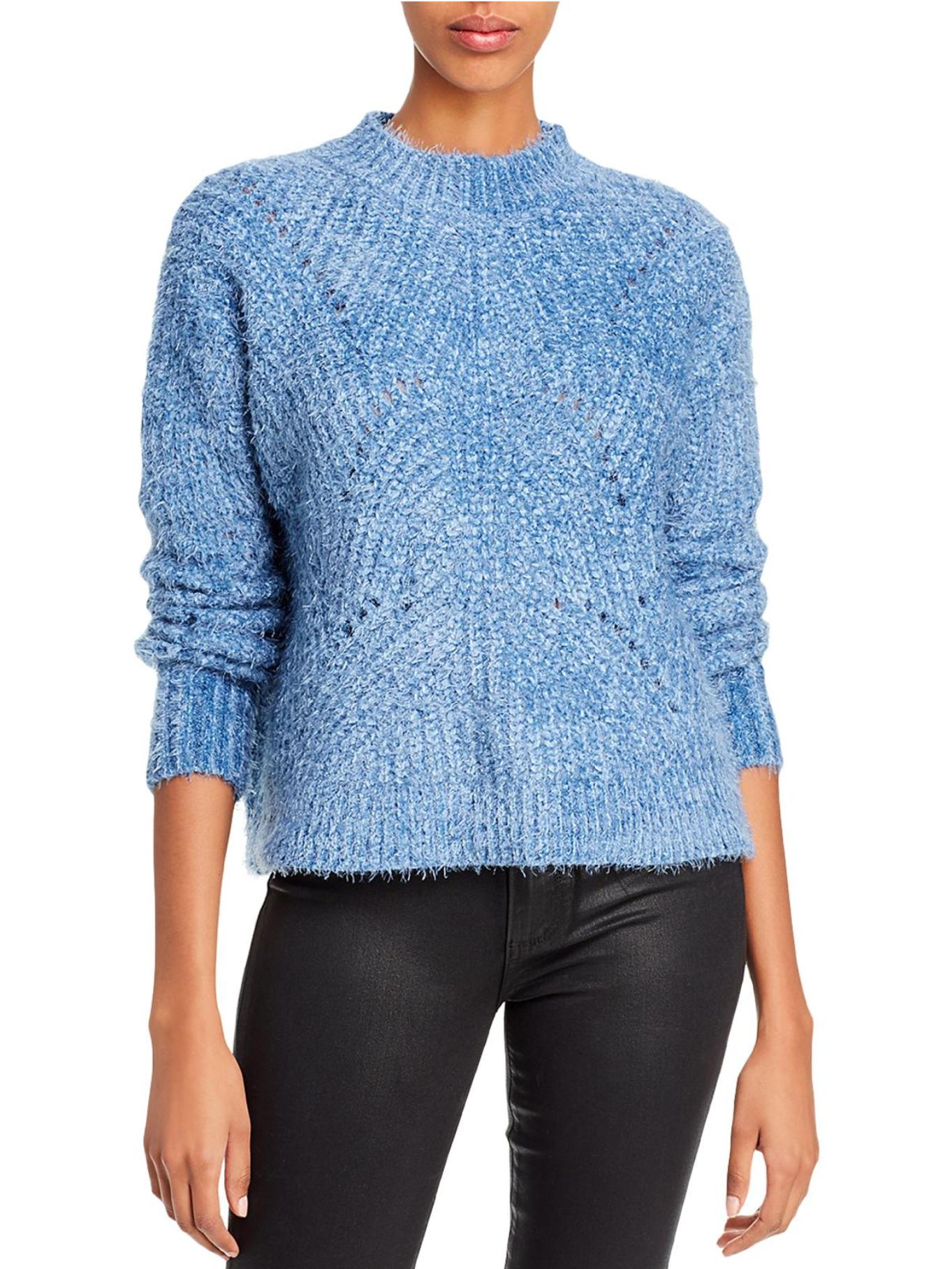 Aqua - Pointelle Mock Neck Cropped Sweater - Sz L